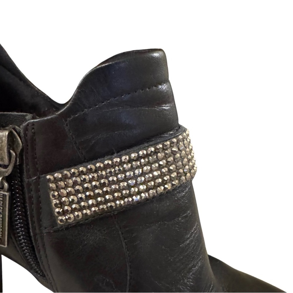 Harley-Davidson High Heeled Ankle Boots! Black with Silver Rhinestones. - Picture 4 of 9